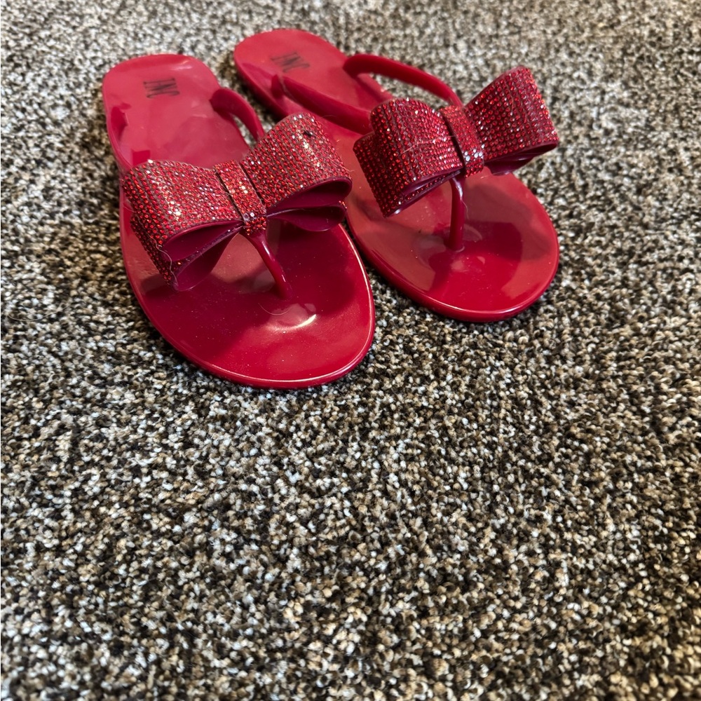 INC Red sparkling bow flip flops